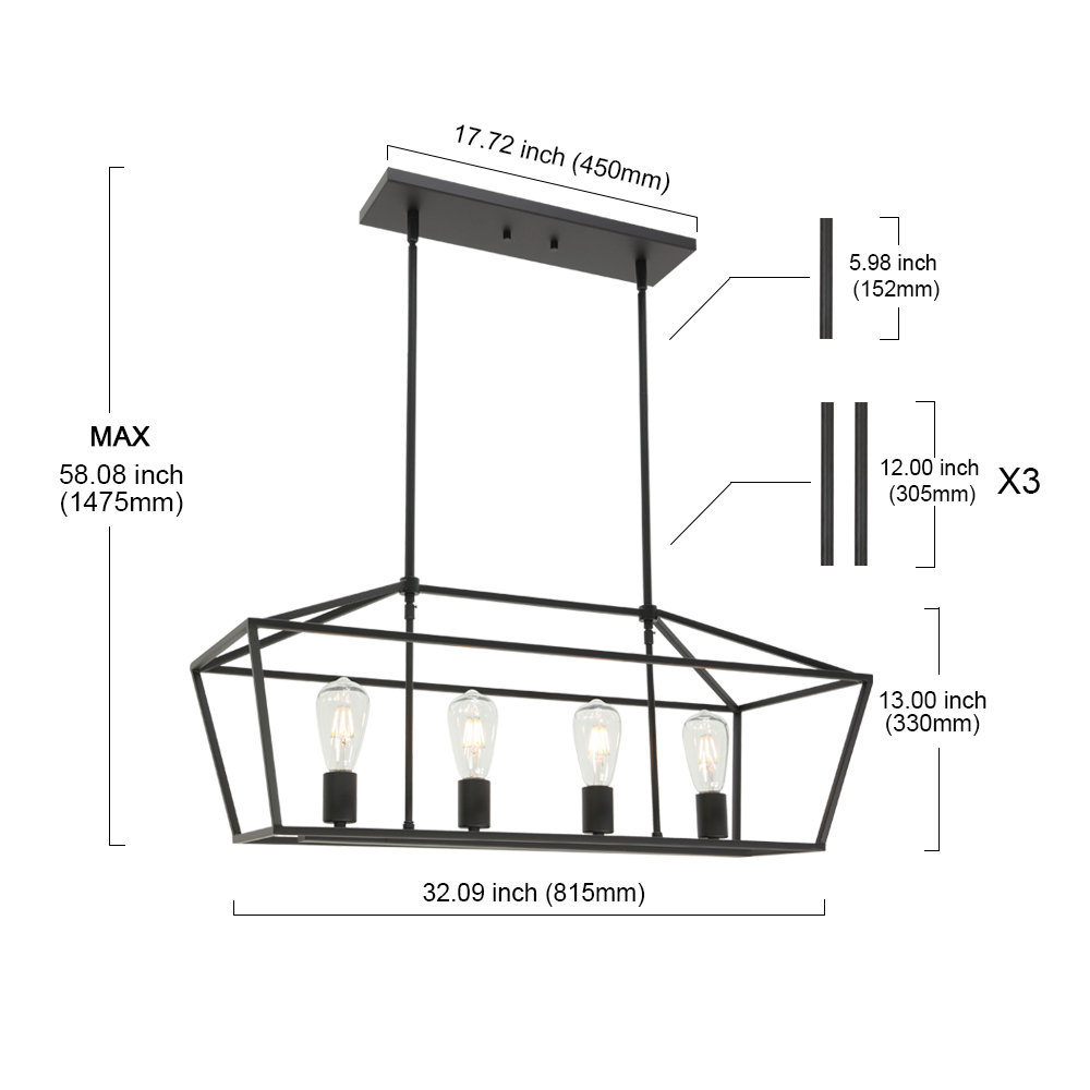 Trent Austin Design® Keim 4 Light Kitchen Island Linear Pendant